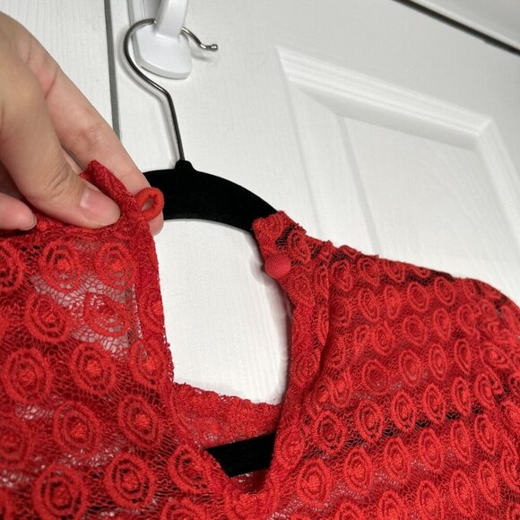 Nightcap Beaux Red Lace Long Sleeve Semi-Sheer Blouse Women's Size Small S - Picture 7 of 10